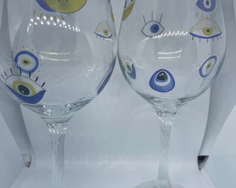 Evil eye wine glass set of 2