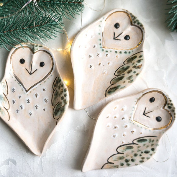 Barn Owl Plate handmade ceramic candle holder jewelry ring keeper sweet cute decor