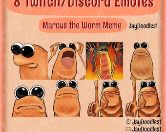 Paquete de emoticonos de Marcus The Worm para Twitch/YouTube/Discord, descarga instantánea.