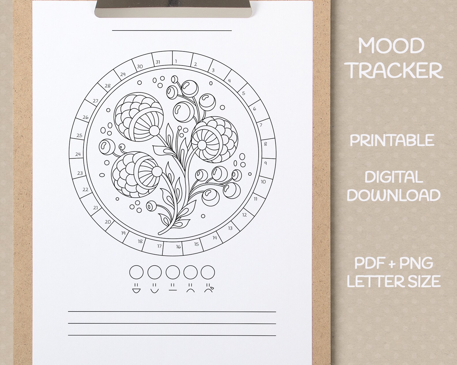 Printable mood tracker floral self care PDF PNG instant Etsy