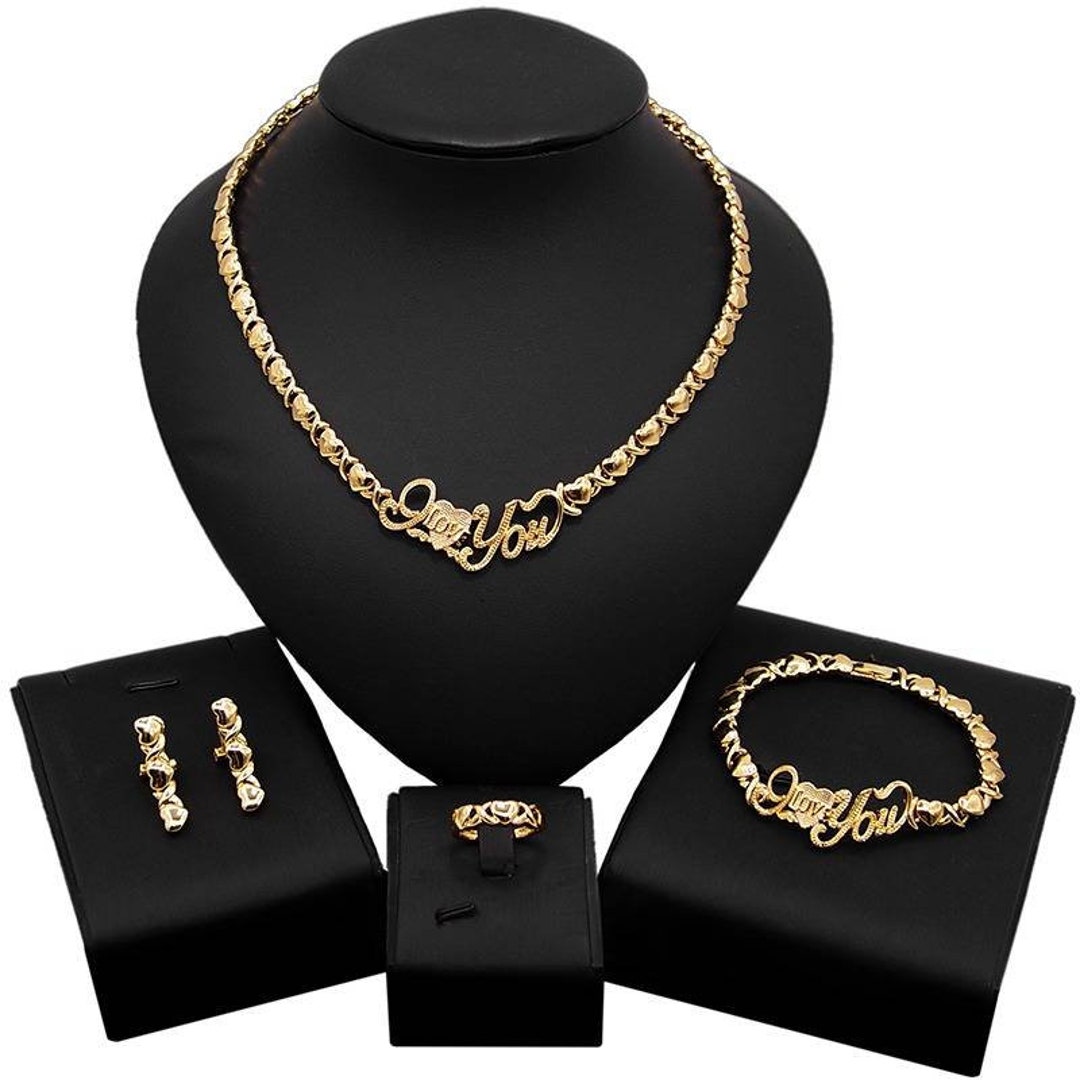 HUGS & KISSES Xo Set Necklace Bracelet Earrings 18k Layered Real Gold ...