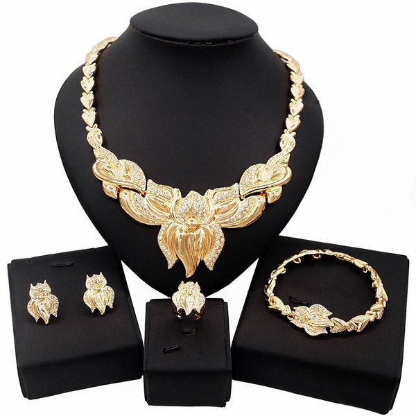 HUGS & KISSES xo set necklace bracelet earrings ring 18k Layered real gold filled #84