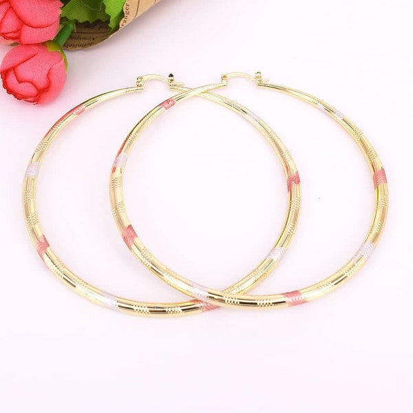18k Layered real gold filled Round hoop earring three tones colors #26