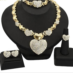 HUGS&KISSES xo set icedcut big heart necklace bracelet earrings ring 18k Layered real gold filled #149