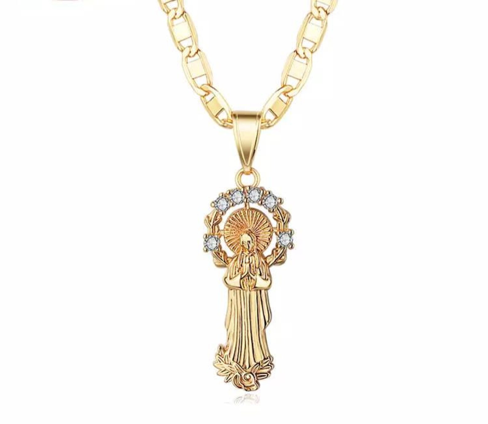 18k Layered Real Gold Filled Chain With Virgin Mary Charm 24 Etsy