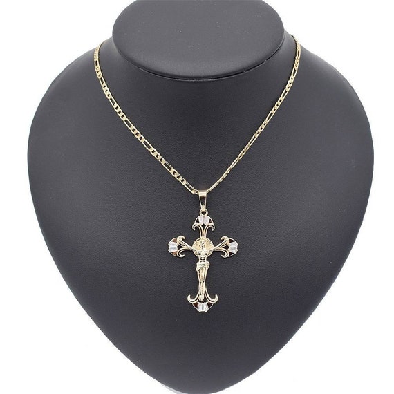 18k Layered Real Gold Filled Chain With Cross Pendant 36 Etsy