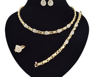 HUGS &KISSES Xo Set Necklace Bracelet Earrings Ring Gold Filled