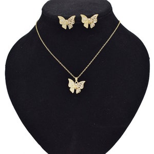 18k Layered real gold filled necklace earrings pendant butterfly kids set children's #9