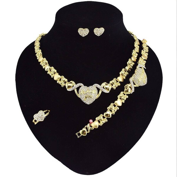 HUGS &KISSES Xo Set Necklace Bracelet Earrings Ring Gold Filled