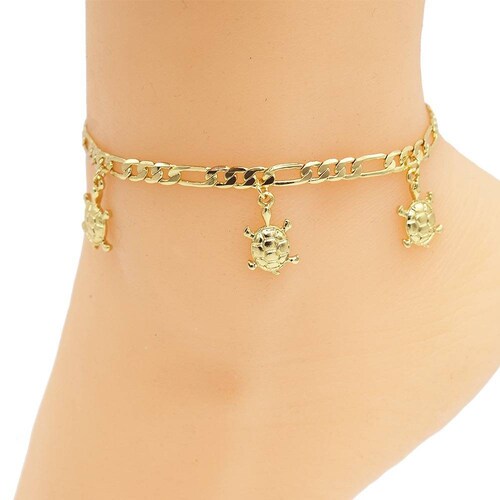 18k Layered Real Gold Filled Anklet Bracelet With Turtles 14 Etsy