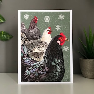 3 französische Hennen Weihnachtskarte, 12 Tage Weihnachtskarte, handgemachte Weihnachtskarte, Weihnachtshühner, französische Hennen Karte, Hühner im Schnee, 12 Tage