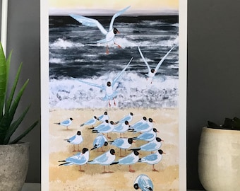 Seagull Card, Handmade card, Seagulls, Black headed gulls, Blank Greetings Card, Art print Card, British Birds, Seaside card, Seagull Beach