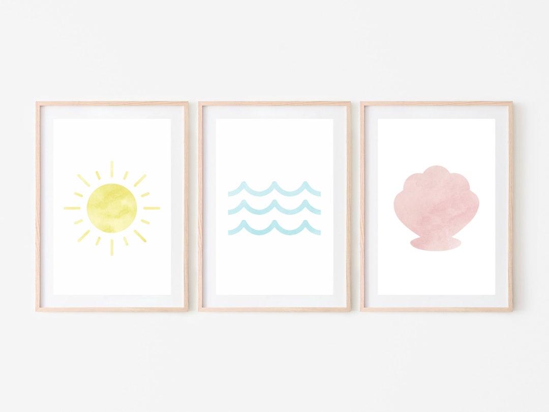 Watercolor Beach Wall Art Printable set of 3 Ocean Themed Etsy