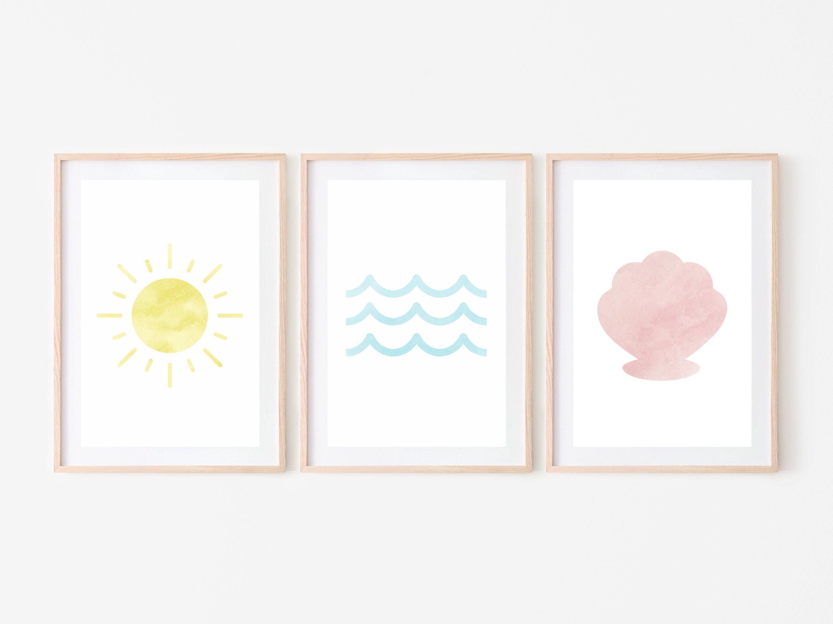Watercolor Beach Wall Art Printable set of 3 Ocean Themed Etsy