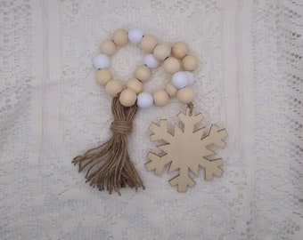 Winter Snowflake beaded garland, bead garland, Winter bead garland, Snowflake bead garland, tiered tray decor, after Christmas decorations