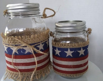 Patriotic mason jar luminaries, set of two, Night Light