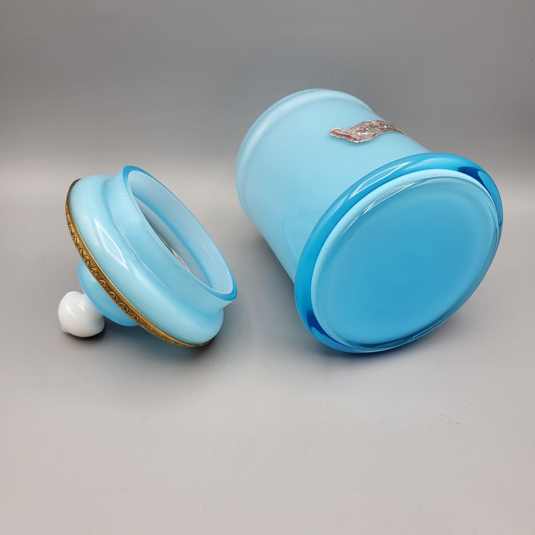 MURANO OPALINE FERRO オパーリン ハンドペイント 宝石箱 Veritable Opaline Pierre Schneider Lidded Box XL Light Blue With