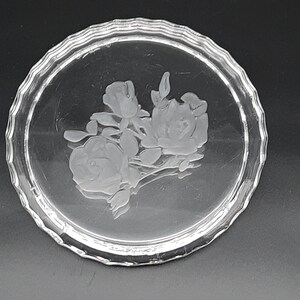 Val Saint Lambert crystal bottle coaster with rose motif 1960