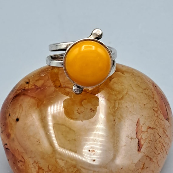 Bague Vintage Argent 925 Taille 58 Avec Ambre - Anneau Femme Occasion