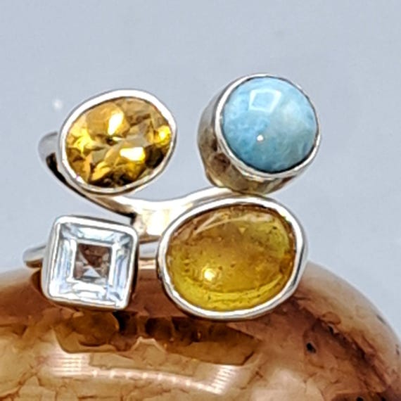 Statement ring silver 925 with 4 different stones… - image 5