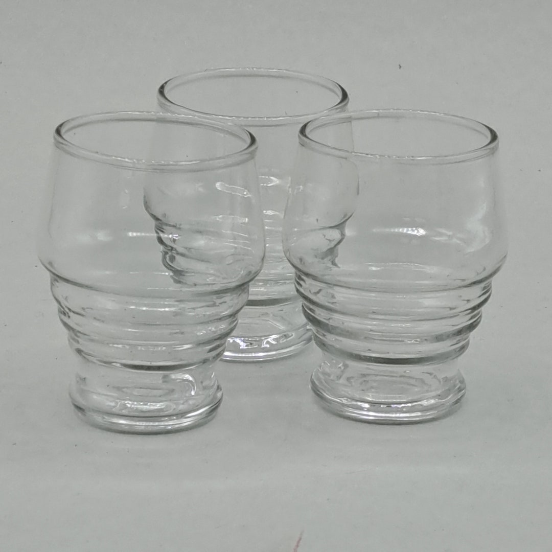 Art Deco Liqueur / Shot Glasses Set of 3 Clear Pressed Glass From
