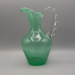 Murano glass jug vase green with great inclusions Midcentury