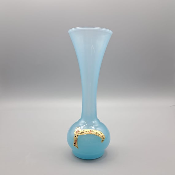 Opalina Fiorentina hellblaue Vase aus den 1960ger Jahren mit Label