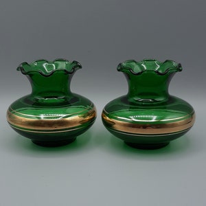 1 pair of vintage vases green with gold decoration, Italy from the 60s