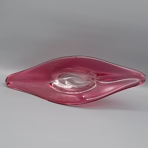 Vintage solid XXL Murano Crystal Bowl Magenta Lip Shape Midcentury
