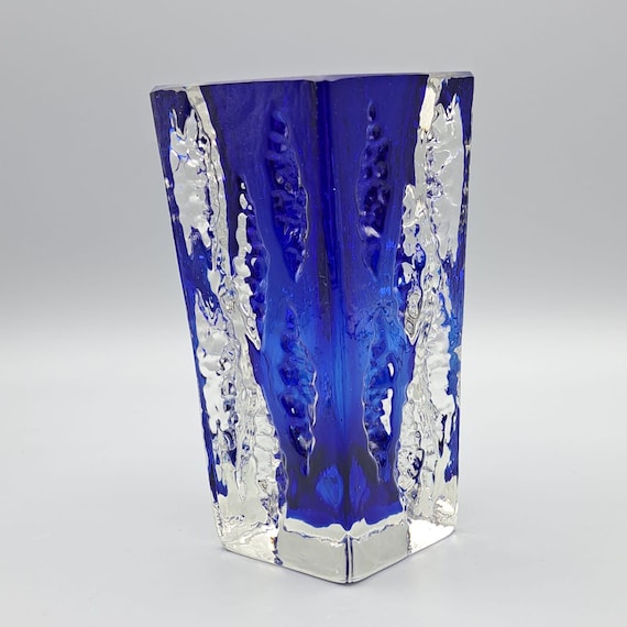 Signed Square Vase Ingrid Glas Kurt Wokan With Blue Inclusion 1.25kg, 70s Good Vintage Condition