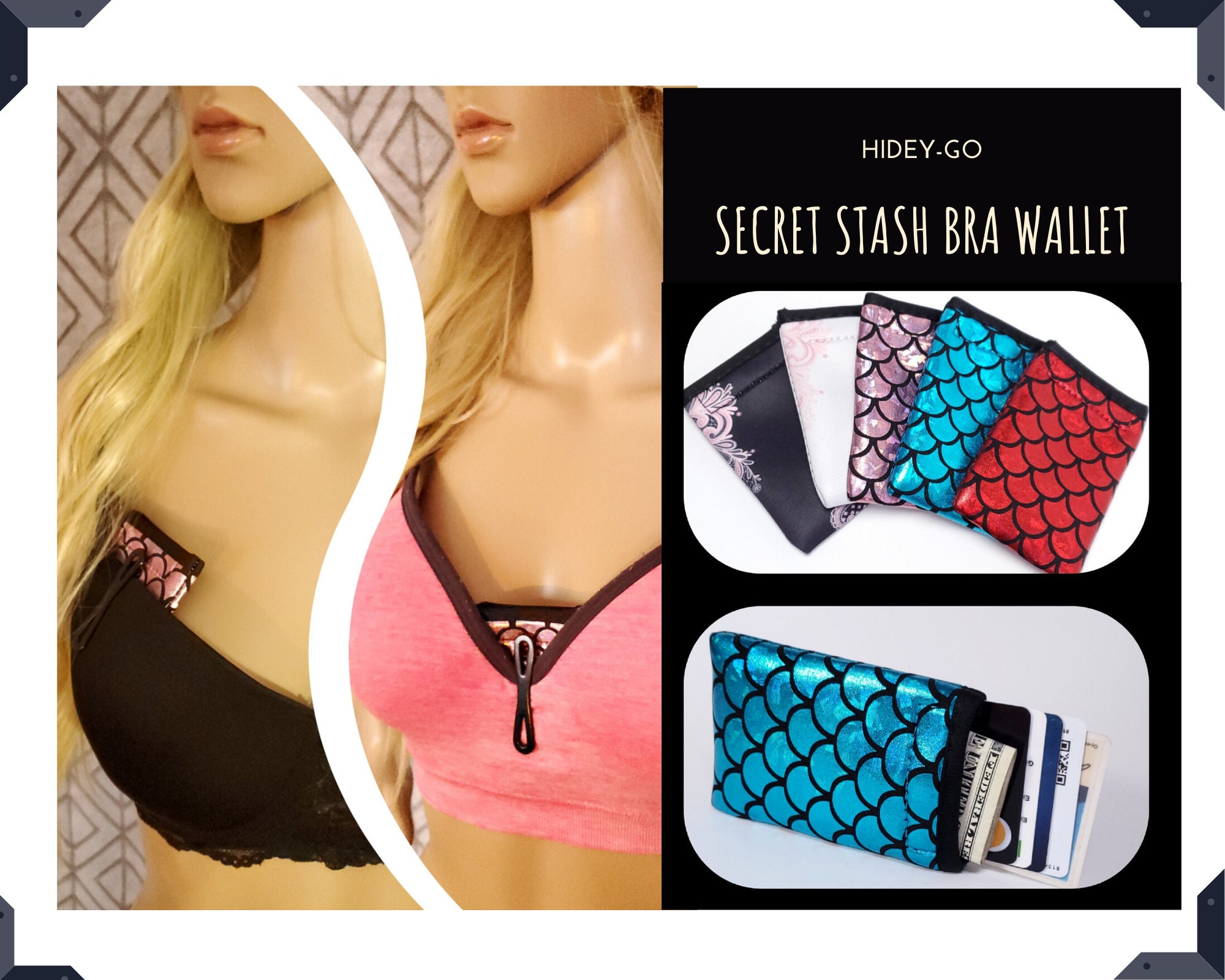 Secret Stash Undercover Bra Wallet Miniature Travel Wallet for Her With RFID  Mirror Card 