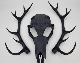 Black Wendigo Skull Mask with Antlers - Halloween - Fancy dress - Horror