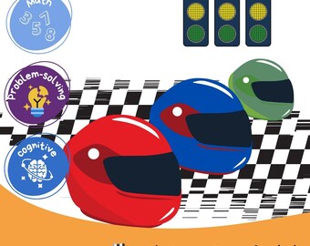 Druckbares Mathe-Rennspiel | Zahlenangabe und Zahlenkennzeichnung für Kleinkinder, Vorschulkinder, Kindergartenkinder