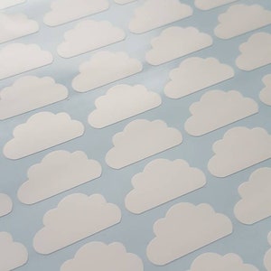 Set of 50 Mini Cloud Vinyl Stickers, 1 Inch Stickers For Envelope Seals, Journal Stickers, Party Supplies, Decals, Diary Stickers