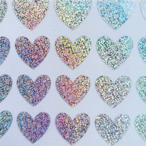Set of 100 Silver Glitter Sparkle Heart Vinyl Stickers, 0.5 Inch For Envelope Seals, Journal Stickers, Party Supplies, Decals, Diary