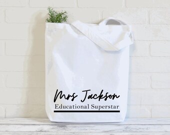 Personalised Teacher Tote Bag, Teachers Name, Teachers Shopping Bag, Teacher Gift, NQT Gift, Teaching Assistant Gift Bag, Custom Tote Bag