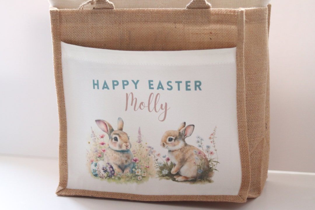 Personalised Easter Bunny Jute Bag With Name, Jute Bag Gift, Gift Bag ...
