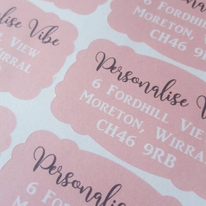 May include: Pink personalised address labels with the text "Personalise Vibe" and the address "6 Fordhill View, Moreton, Wirral, CH46 9RB".