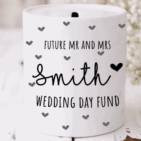Personalised Wedding Fund Money Box, Savings Jar, Engagement Gift, Ceramic Money Jar, Wedding Announcement, Engagement Announcement