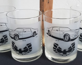 Set of 4 Rare Vintage Trans Am Frosted Glass Tumbler