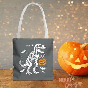 Halloween T-Rex Tote Bag: Spooky Dinosaur Trick or Treat