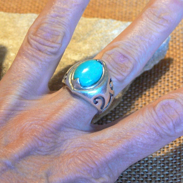 TURQUOISE ring on 925 Silver in an oval shape, for Men or Women, FR54.5/US7