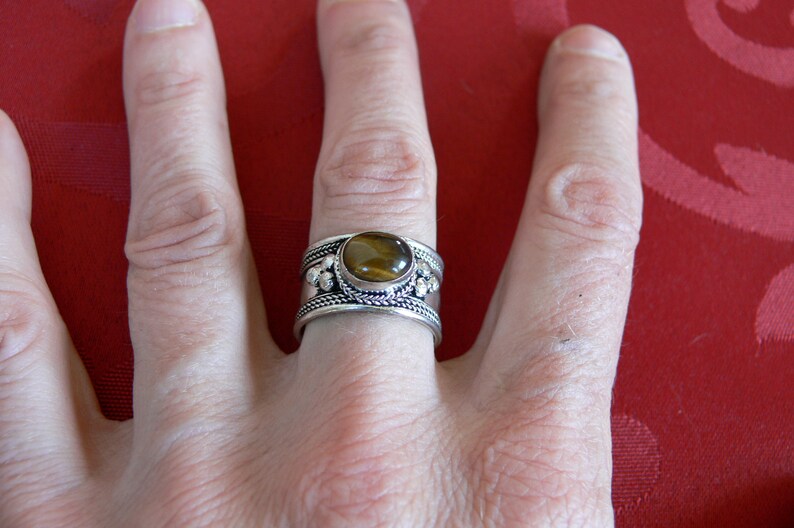 LOT Tibetan Turquoise Lapiz Lazuli Tiger Eye Rings on Silver Metal Adjustable for Men or Women Nepal.