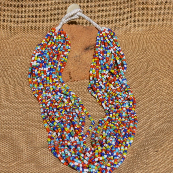 Naga Multi-Rang Multicolor Ethnic Bead Necklace, Colored Glass Bead Necklace, Handmade, Nagaland Tribal Ethnic Jewelry