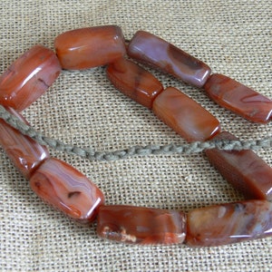 Ethnic woman necklace CORNALINE, real carnelian, rectangular beads (3.5cm length * 1cm), Orange, Red Vermilion, Tibet / Nepal