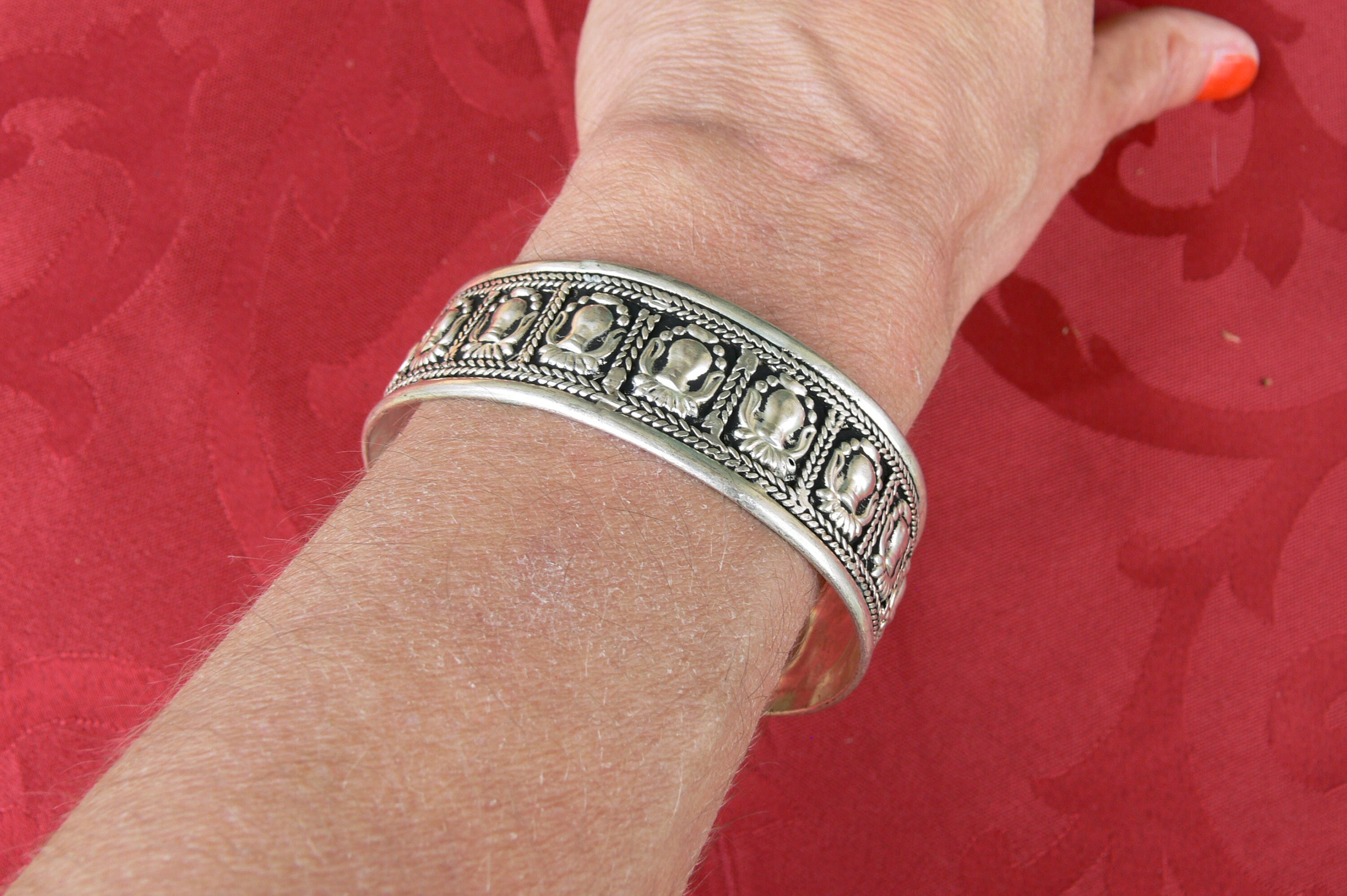 Adjustable Silver Tibetan Bracelet Width 2cm Adorned With Etsy