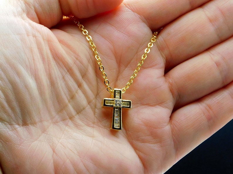 Religious Gifts Dainty Cross Elegant Cross Gold Filled CZ Cross and Necklace Cross Pendant Necklace Cross Charm Pendant Cross Charm
