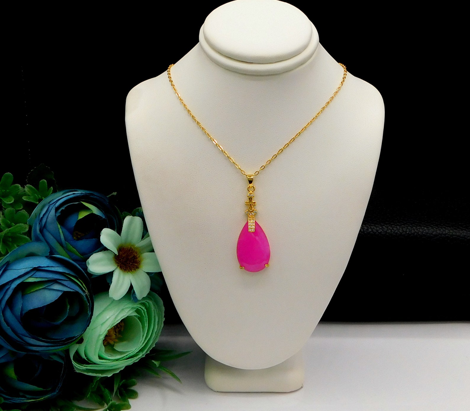 Pink Jade Necklace Hot Pink Jade Pendant Jade Tear Drop Etsy