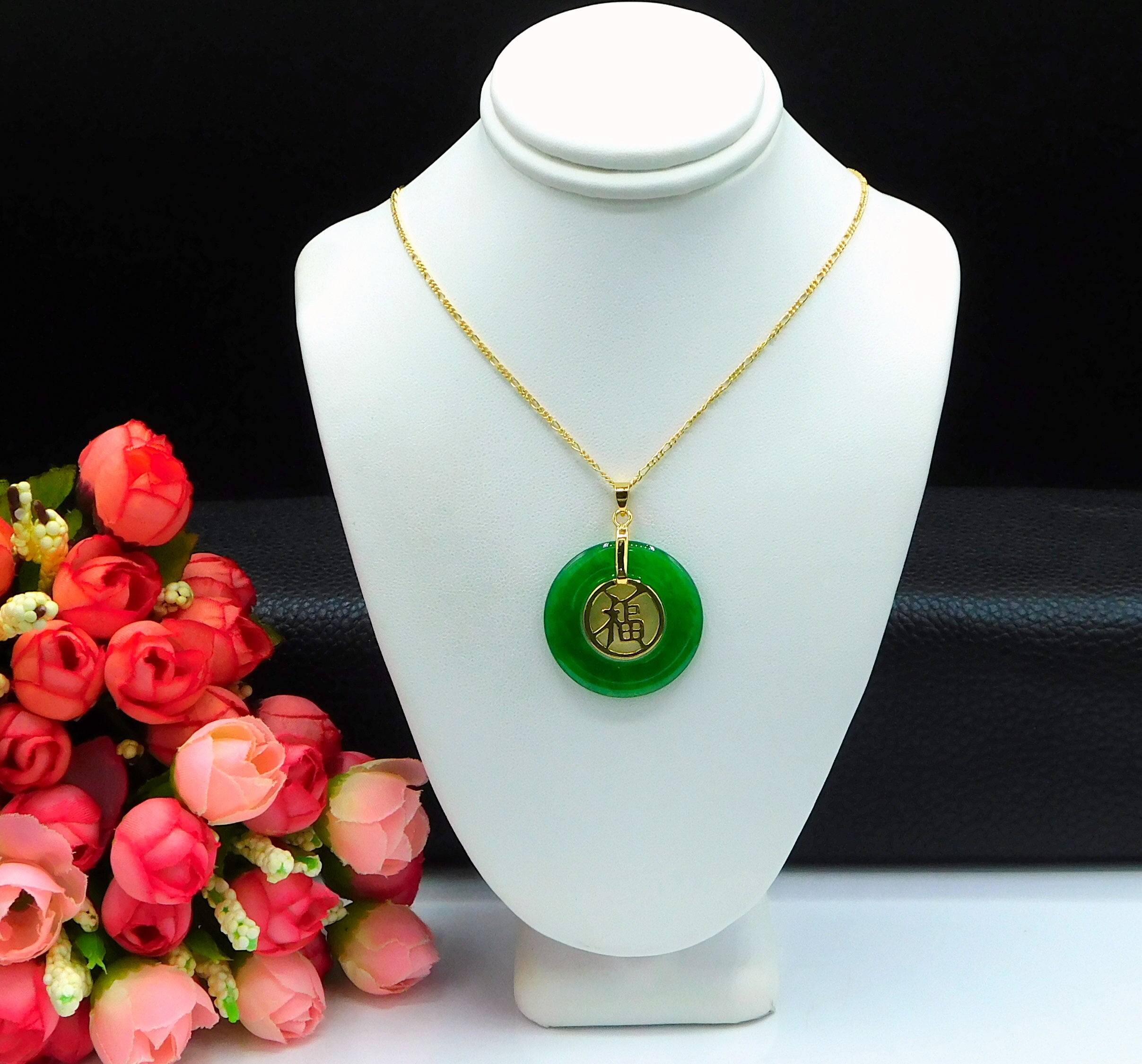 Good Fortune Gold Necklace, Jade Circle Pendant, Jade Jewelry Gift, G…
