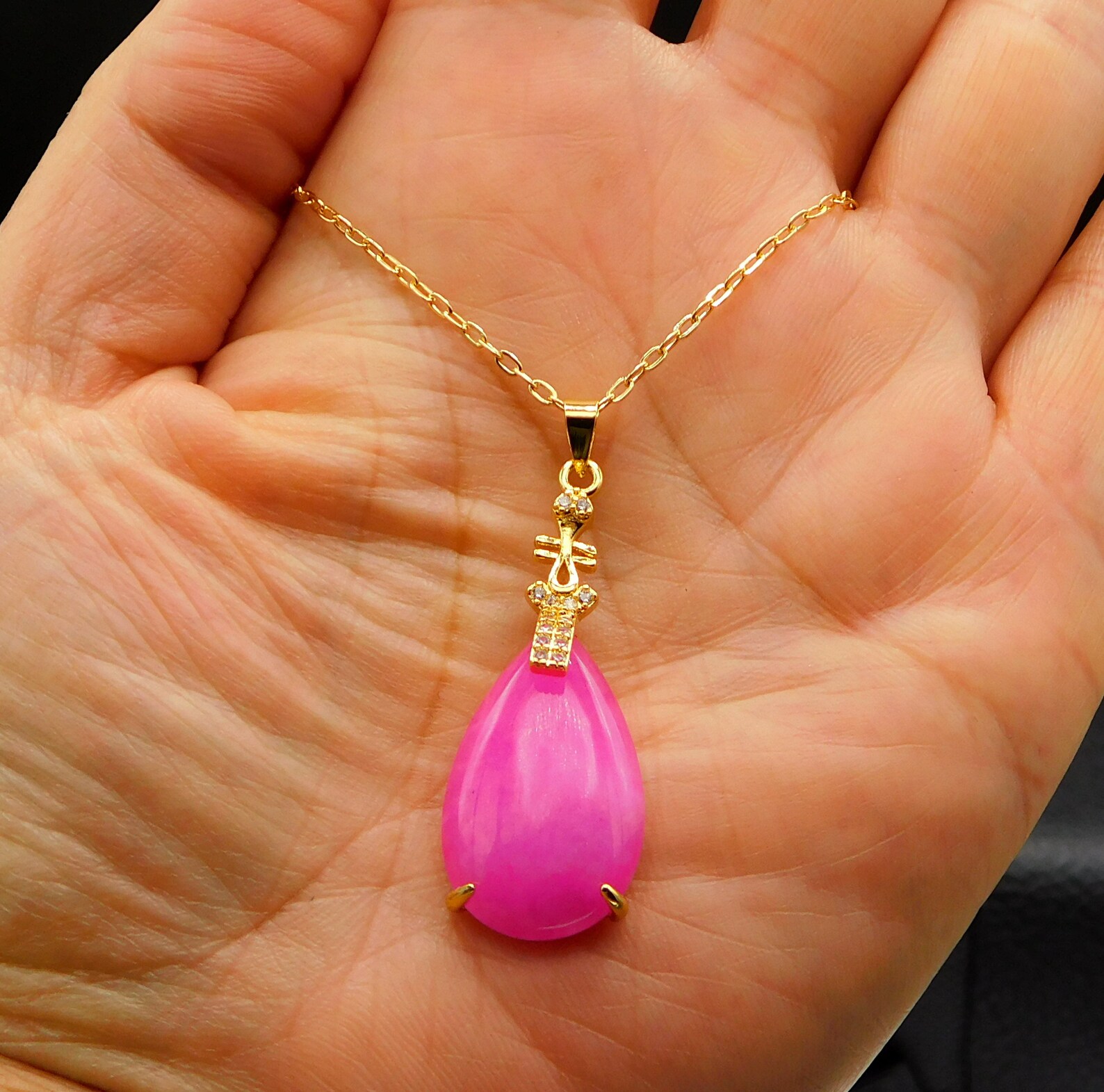 Pink Jade Necklace Hot Pink Jade Pendant Jade Tear Drop Etsy